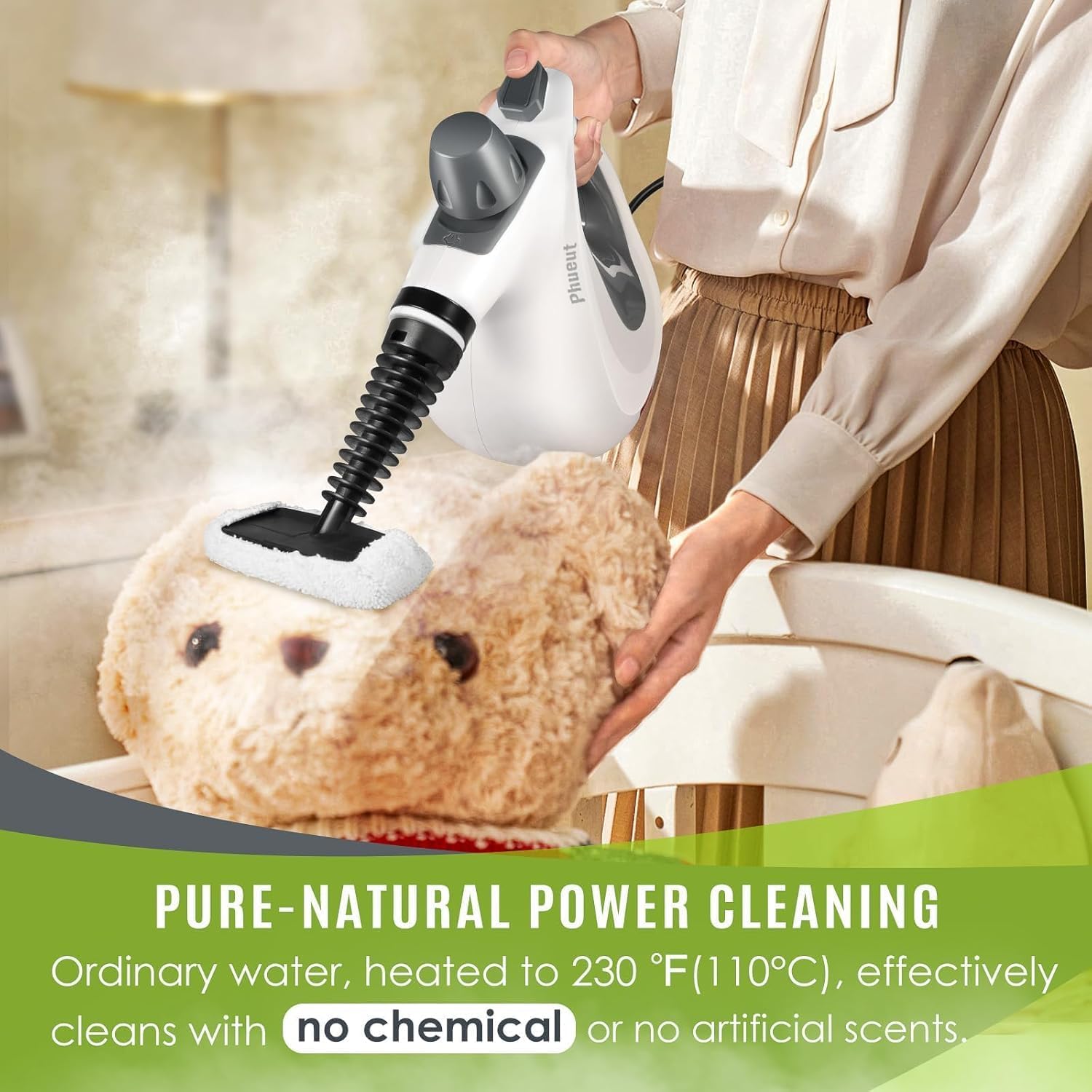Pressurized Handheld Multi-Surface Natural Steam Cleaner with 12 pcs Accessories, Multi-Purpose
