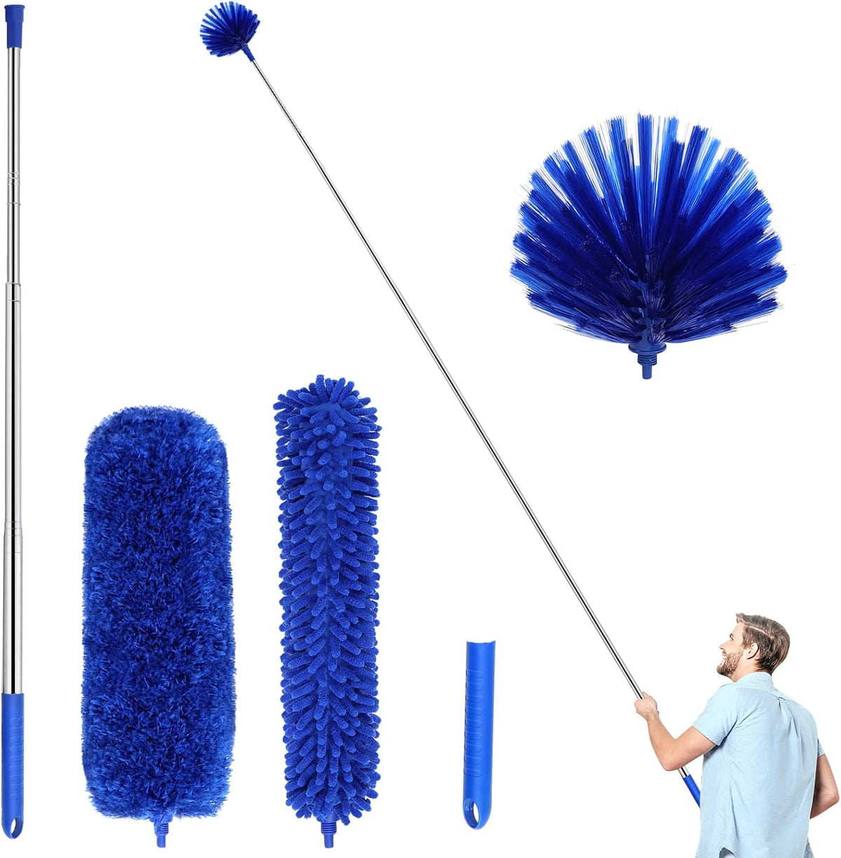 Duster, Microfiber Dusters with 2 Handle Sets, Durable 15-98.1 Inches Long Telescopic Rod