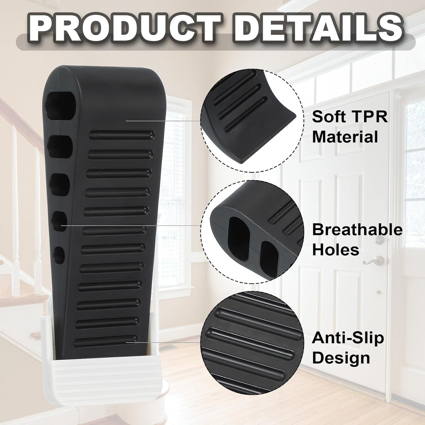 PATIKIL Rubber Door Stoppers for Bottom of Door, Door Wedge Stopper with Holder Sturdy Stackable