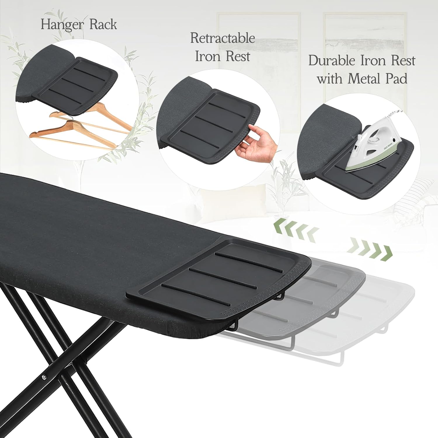 Ironing Board 48x15, Wide Heavy Duty Full Size Iron Board with Retractable Iron Rest, BlissBoard