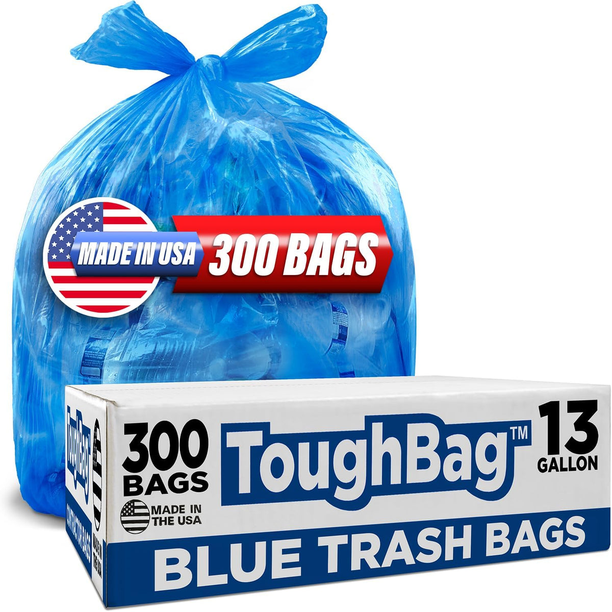 ToughBag 13 Gallon Recycling Bags, Blue Trash Bags (300 COUNT) - Blue Recycle Bags, Recycle Trash