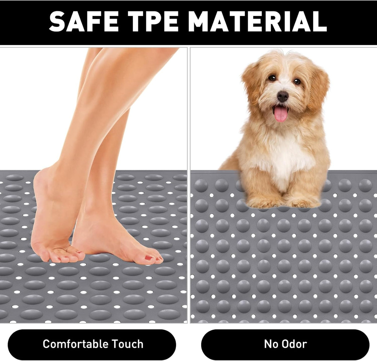 Shower Mat Non Slip: 35.4 x 23.6 Inch Extra Large TPE Shower Mats for Inside Shower - Anti Slip
