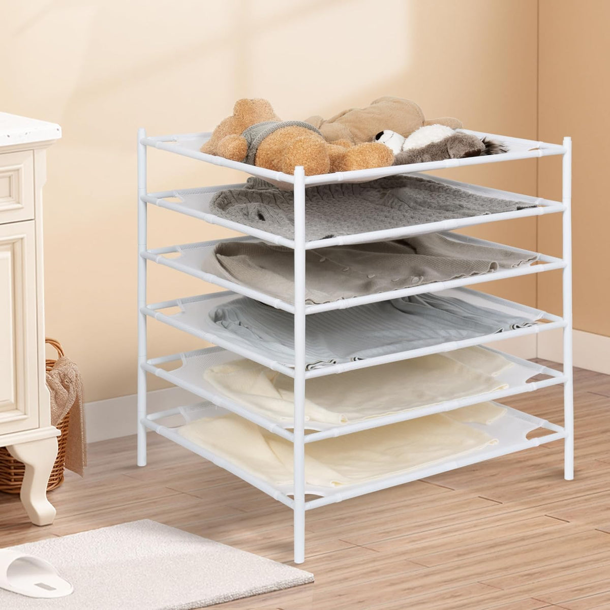 STORAGE MANIAC Sweater Drying Rack, Mesh Clothes Drying Rack, Stackable Laundry Drying Rack, Lay