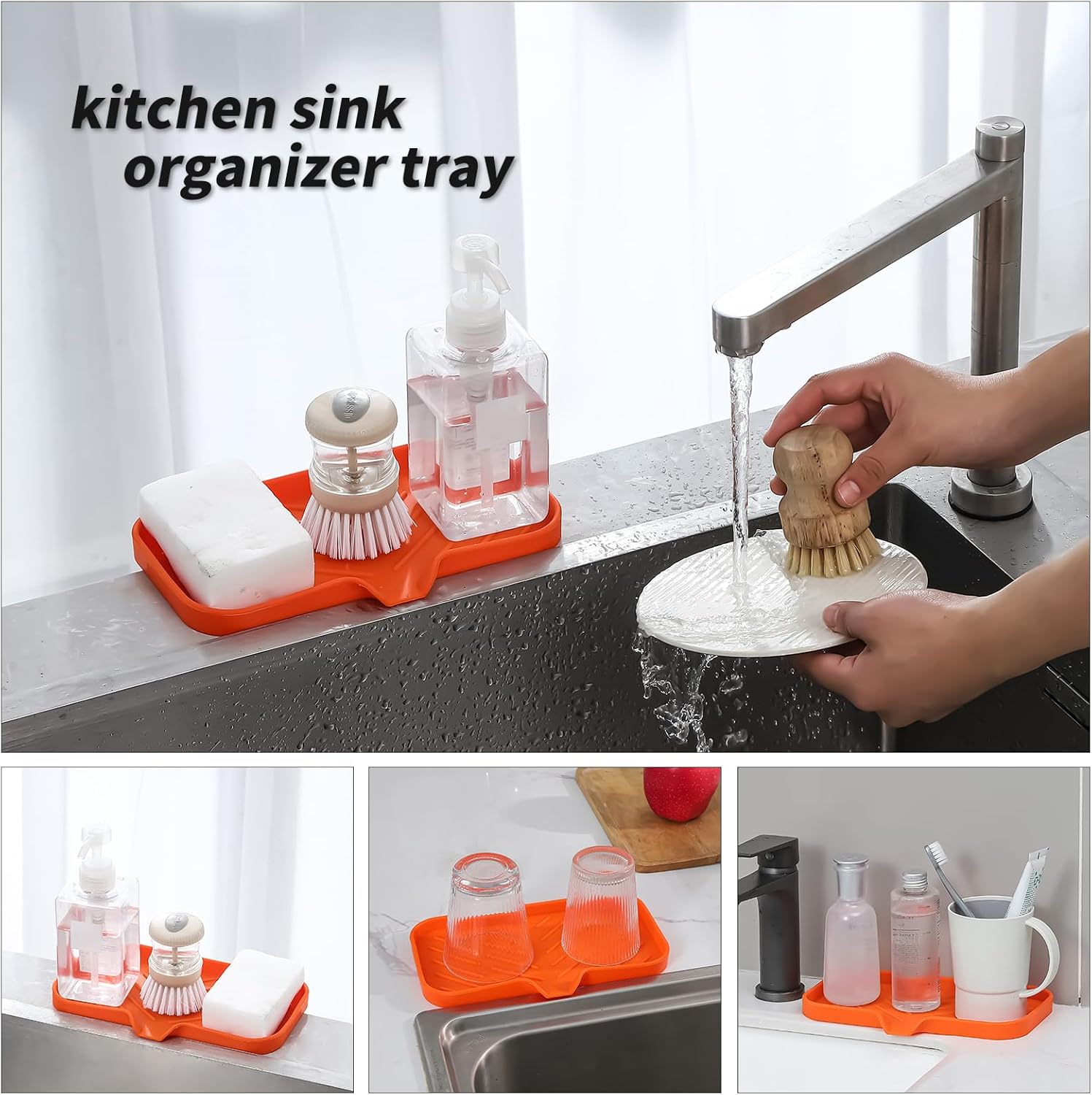 Silicone Bathroom Soap Dishes with Drain Spout-Bathroom and Kitchen Sink Organizer,Sponge