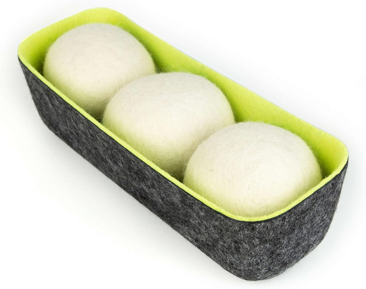Three by Three Seattle Felt·Like·it!™ XL Wool Dryer Balls + Storage Bin: Reduce Drying Time, Static