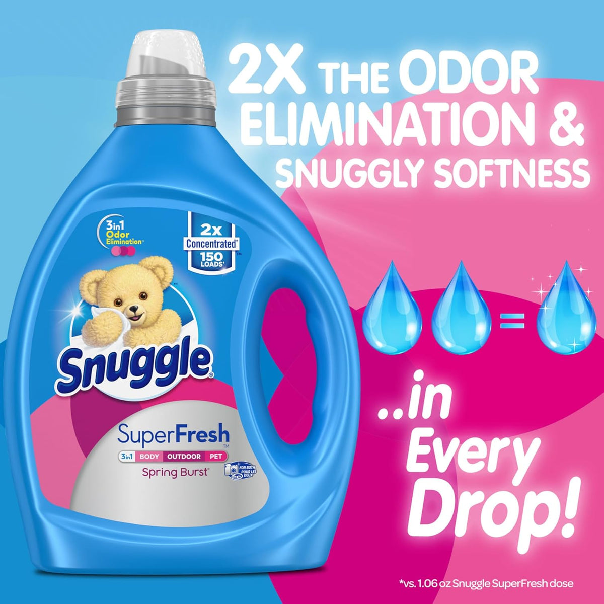 Snuggle Liquid Fabric Softener, SuperFresh Spring Burst, Eliminates Tough Odors, 2X Concentrated