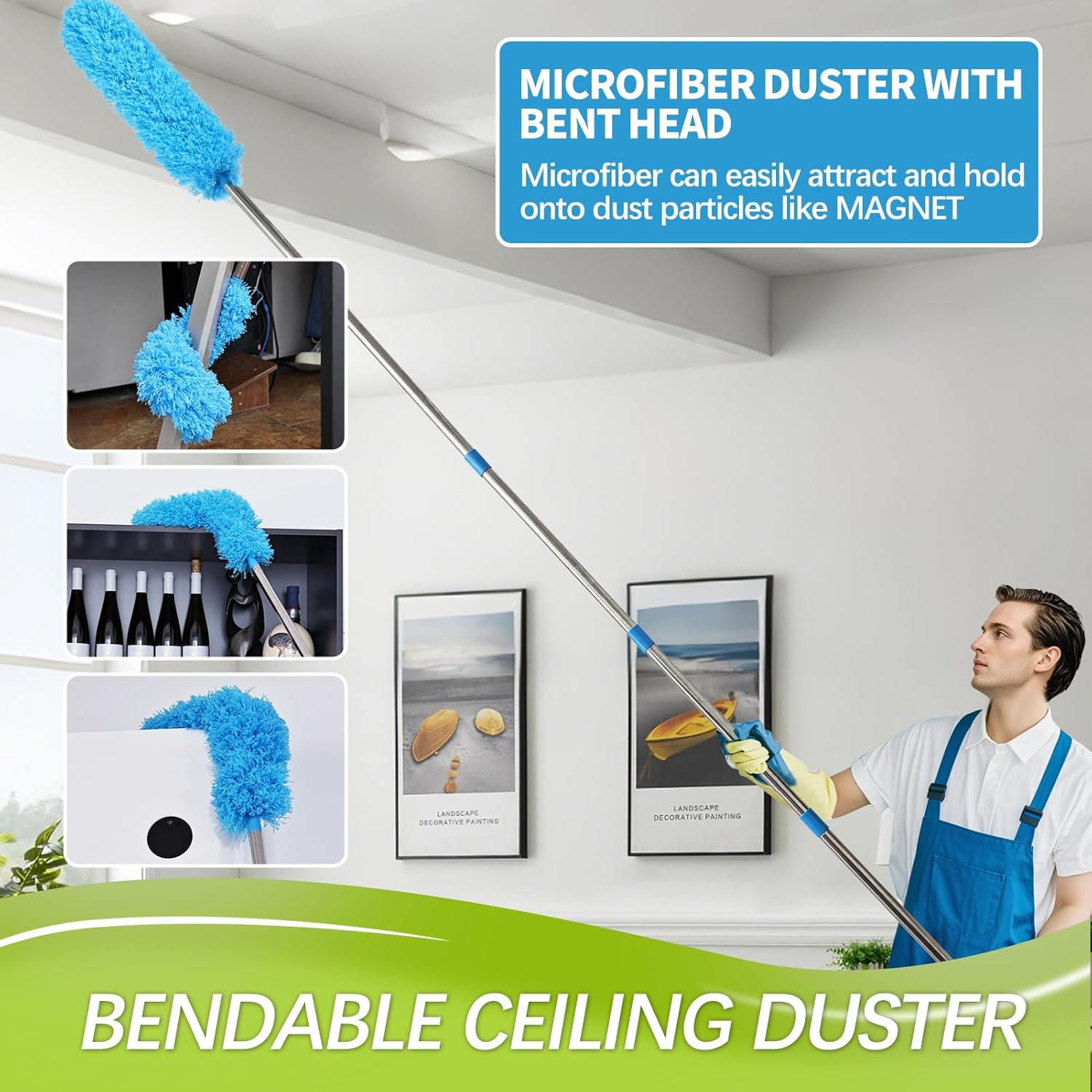 High Reach Duster Kit with14 ft Extension Pole High Ceiling Dusting and Window Cleaning Kit with