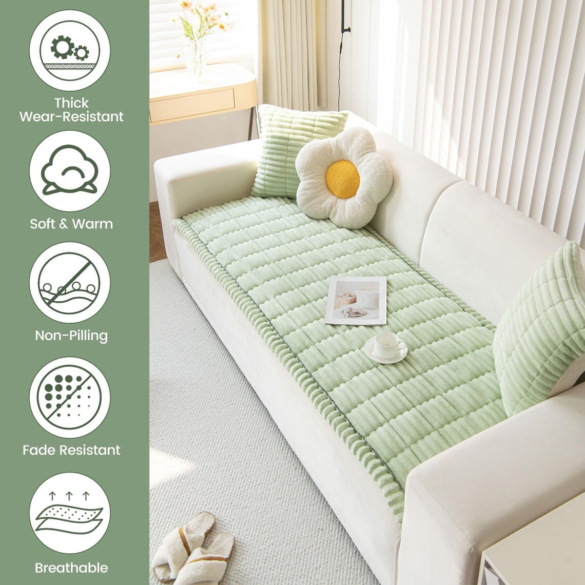 OTOB Dog Couch Covers for 3 Cushion Washable Non Slip Plush Pet Friendly Bed Mat Sofa Cover for