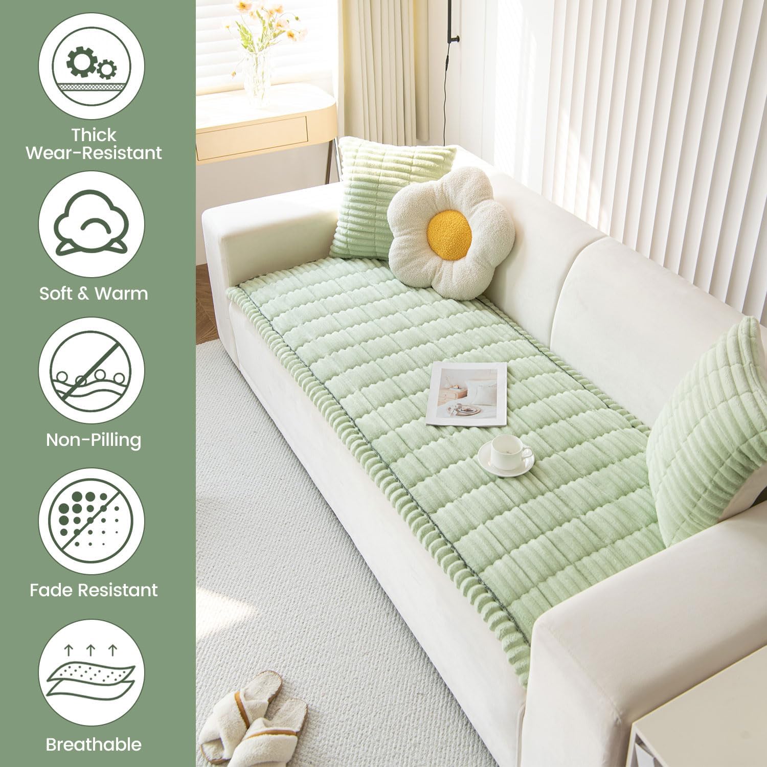 OTOB Dog Couch Covers for 3 Cushion Washable Non Slip Plush Pet Friendly Bed Mat Sofa Cover for