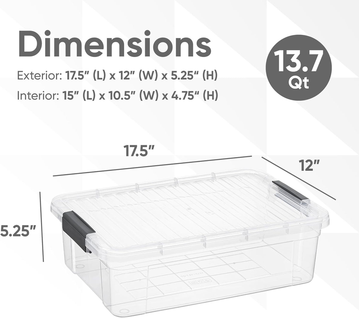 Superio Clear Storage Boxes with Lids, Plastic Container Bins for Organizing, Stackable Crates, BPA