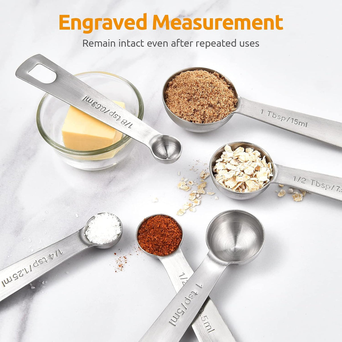 U-Taste 18/8 Stainless Steel Measuring Spoons Set: 7 Piece - 1/8, 1/4, 1/2, 3/4 tsp, 1 tsp, 1/2 & 1