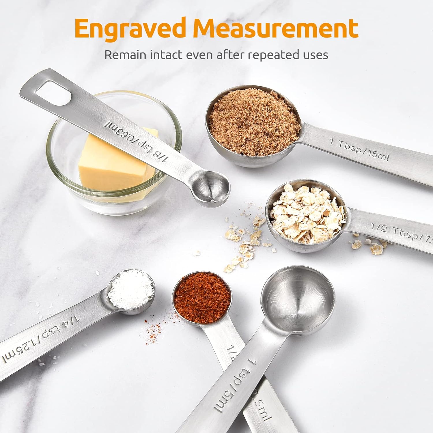 Measuring Spoons: U-Taste 18/8 Stainless Steel Measuring Spoons Set of 6 Piece: 1/8 tsp, 1/4 tsp