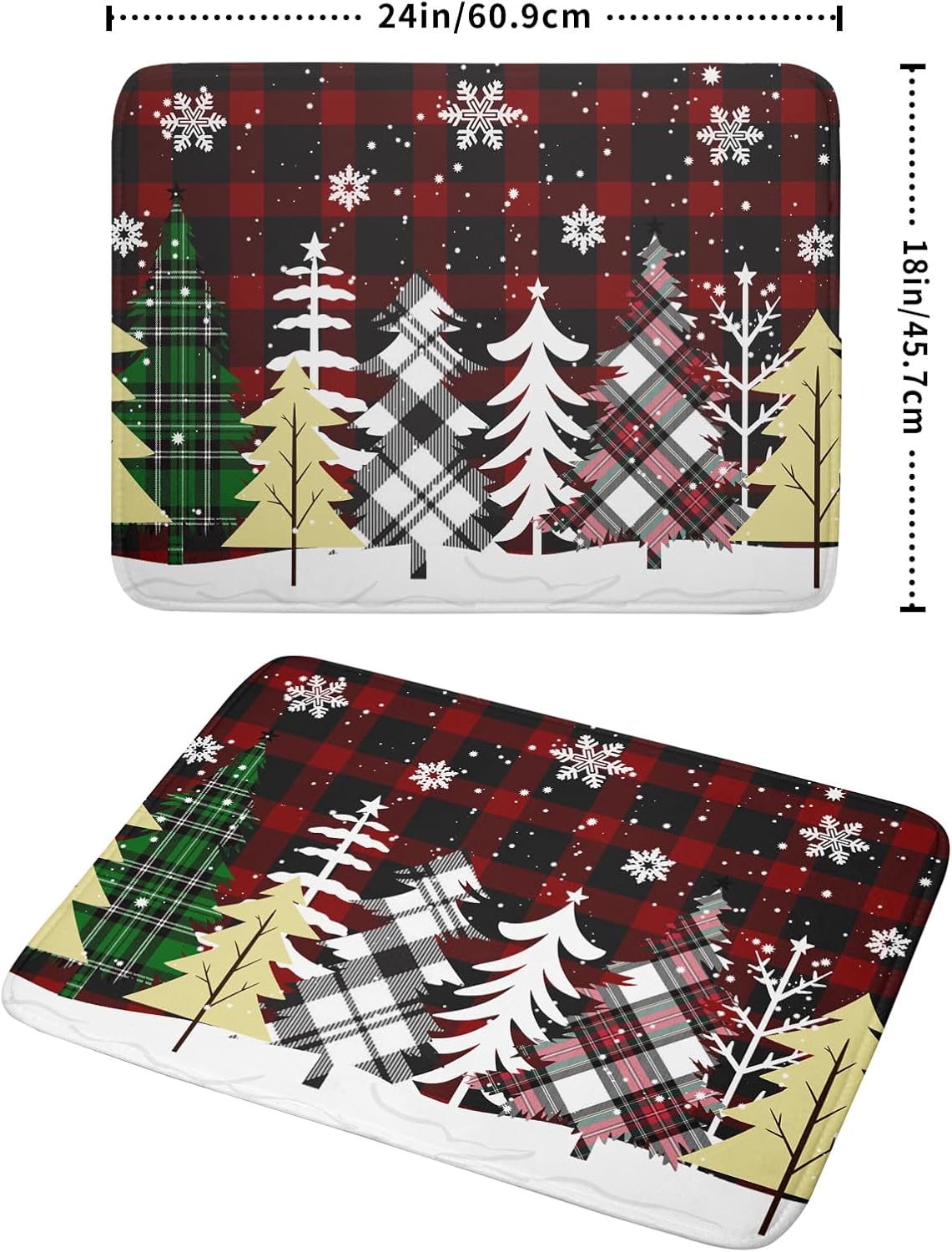 Merry Christmas Dish Drying Mat for Kitchen Counter 18x24 Inch Watercolor Buffalo Plaid Christmas