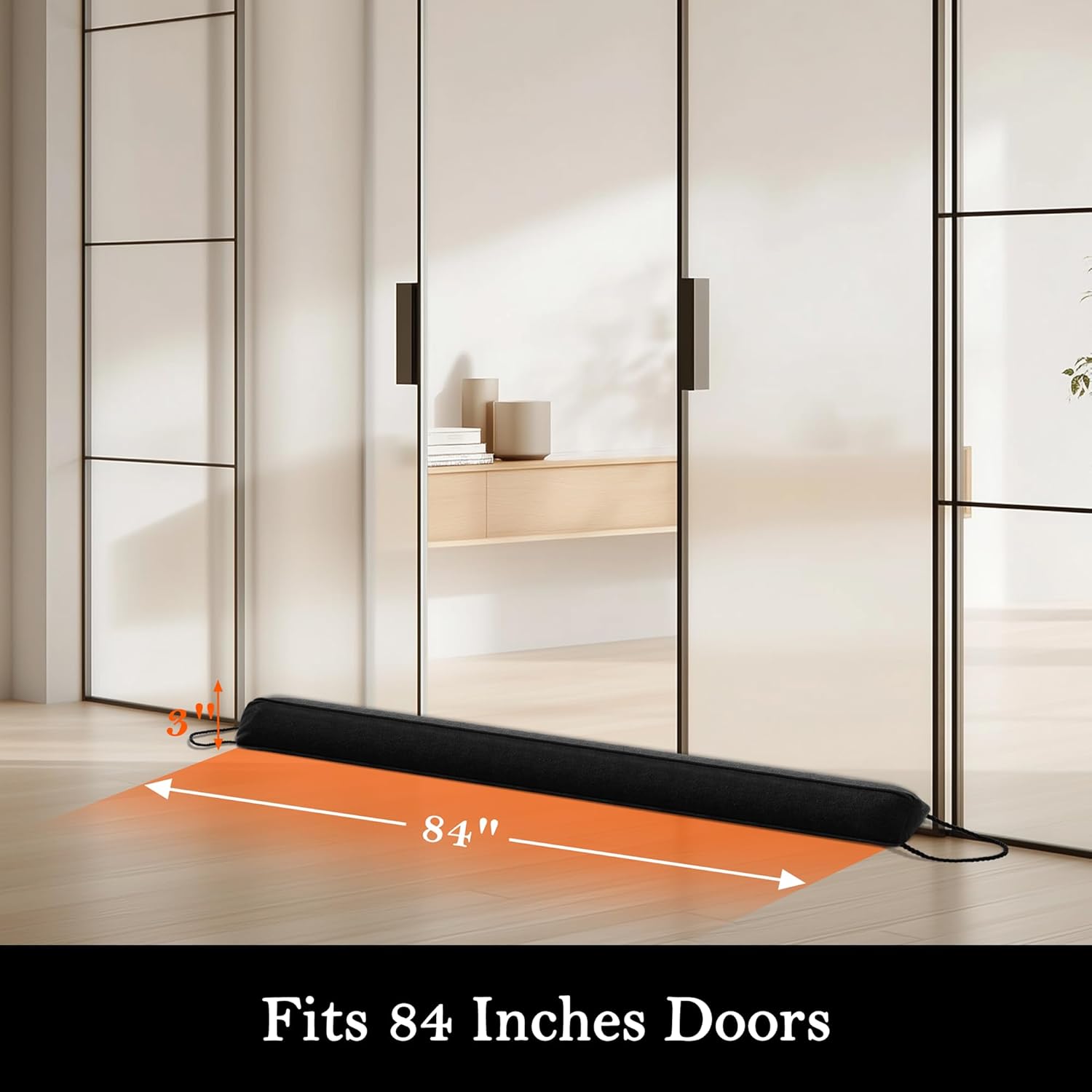 Sunolga 84" Door Draft Stopper Blocks Hot and Cold Air with Removable Washable Cover for Gaps Up to