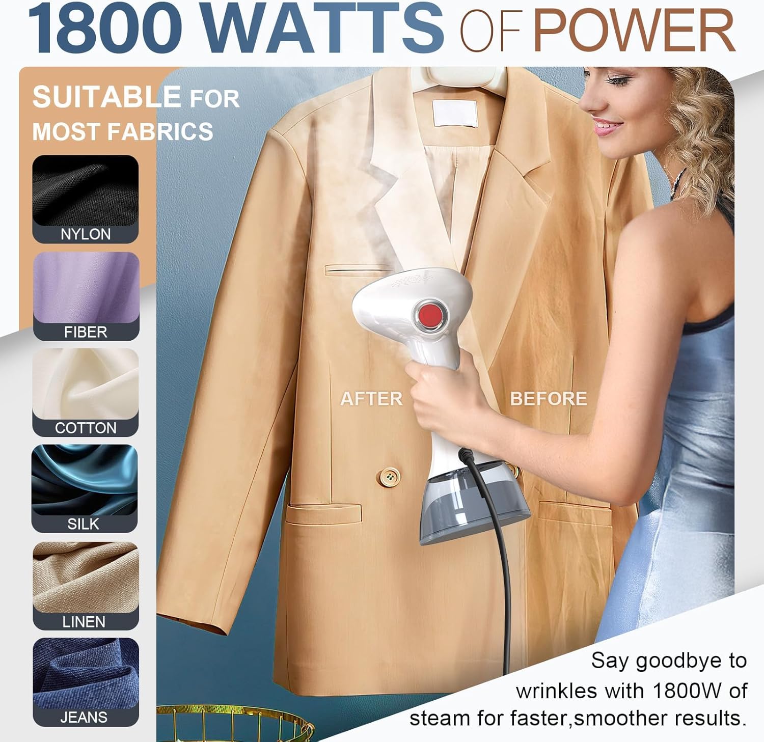 Steamer for Clothes, 1800W Fast Heat-up Clothes Steamer Handheld Garment Steamer with 3 Steam