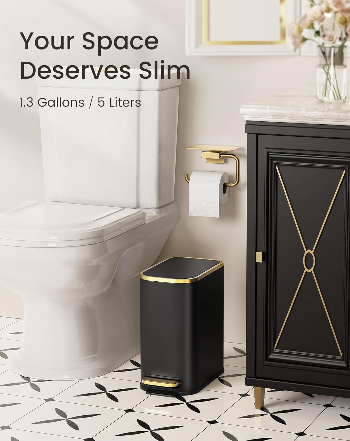 Cesun Small Bathroom Trash Can with Lid Soft Close, 5 Liter/1.3 Gallon Stainless Steel Garbage Can