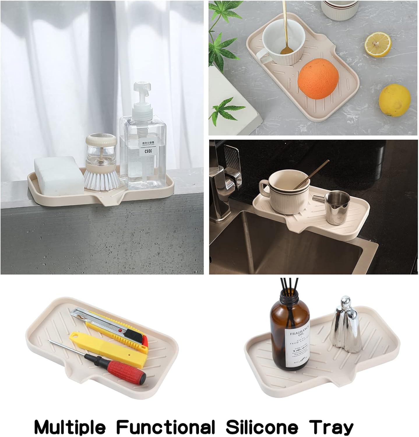 Silicone Bathroom Soap Dishes with Drain Spout-Bathroom and Kitchen Sink Organizer,Sponge