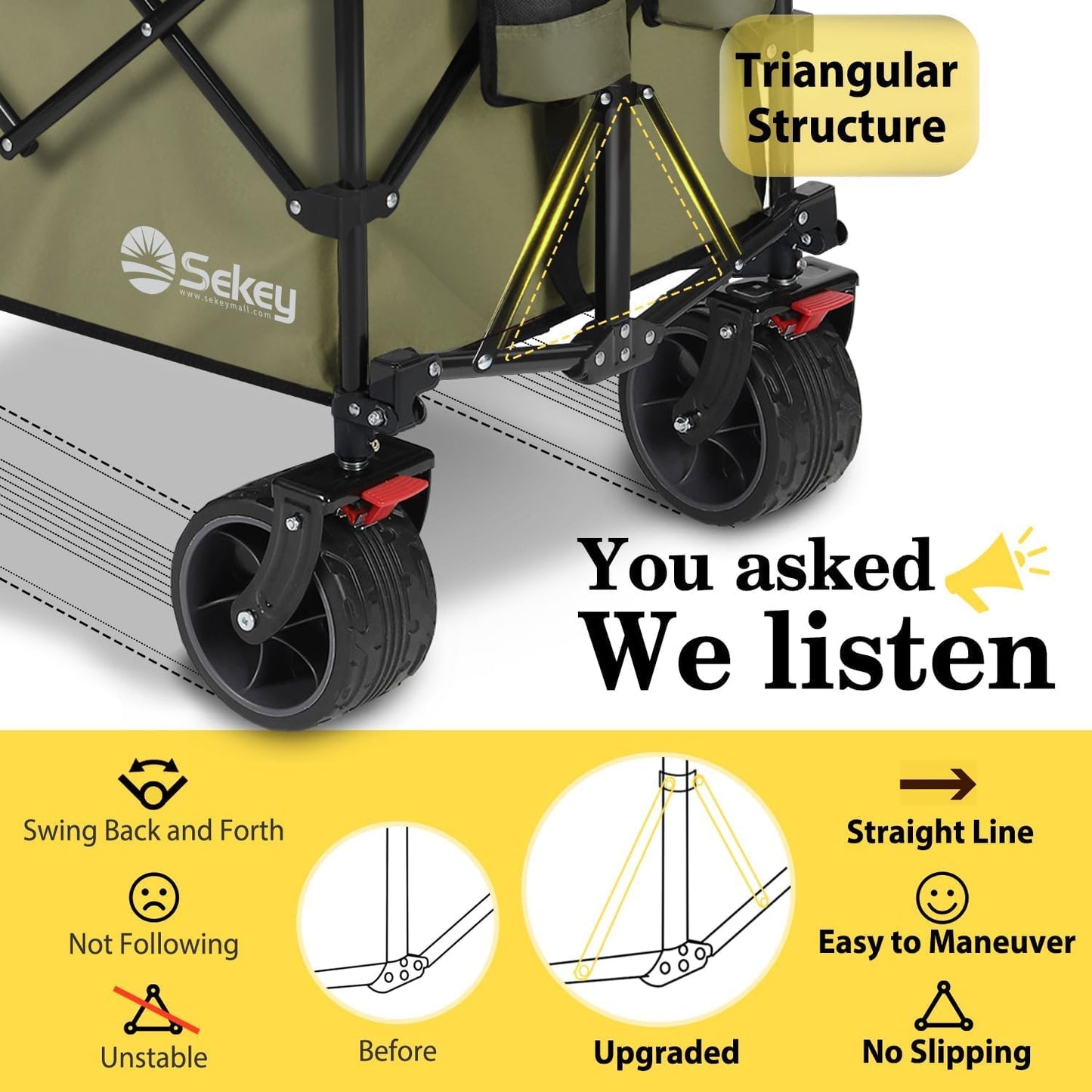 Sekey 48''L Collapsible Foldable Extended Wagon with 440lbs Weight Capacity, Heavy Duty 300L