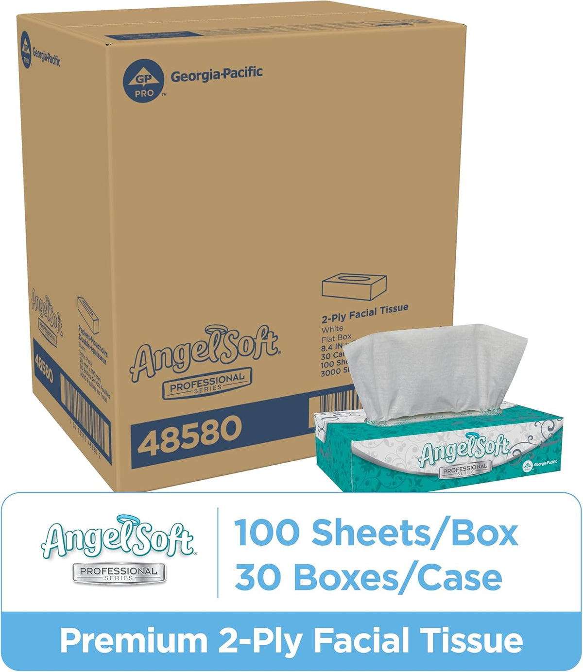 Georgia-Pacific Angel Soft Professional Series 2-Ply Facial Tissue (48580), 100 Sheets Per Box, 30