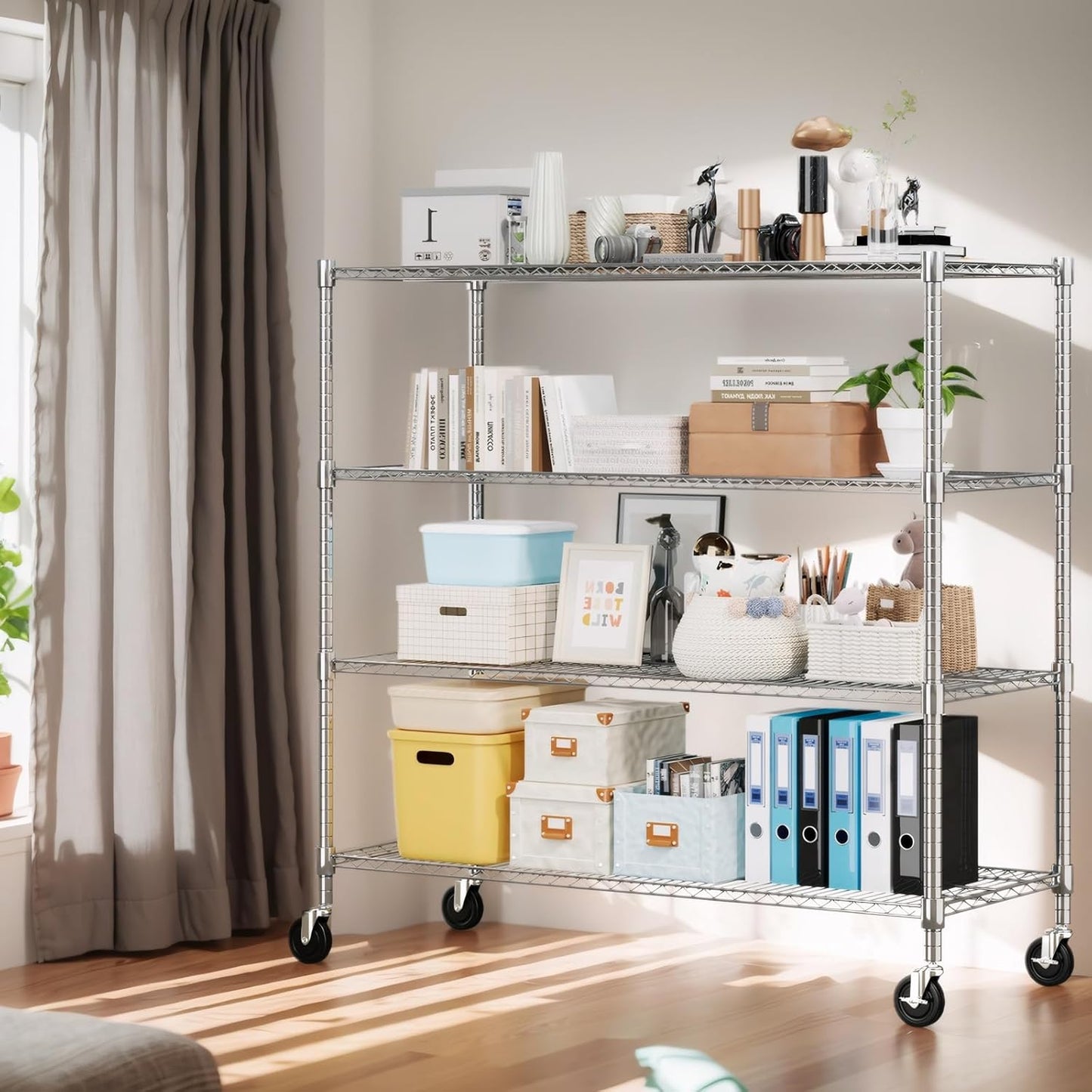 Himimi 72" H Storage Shelves 4 Tier Metal Shelving Adjustable Wire Shelf with Wheels, Heavy Duty