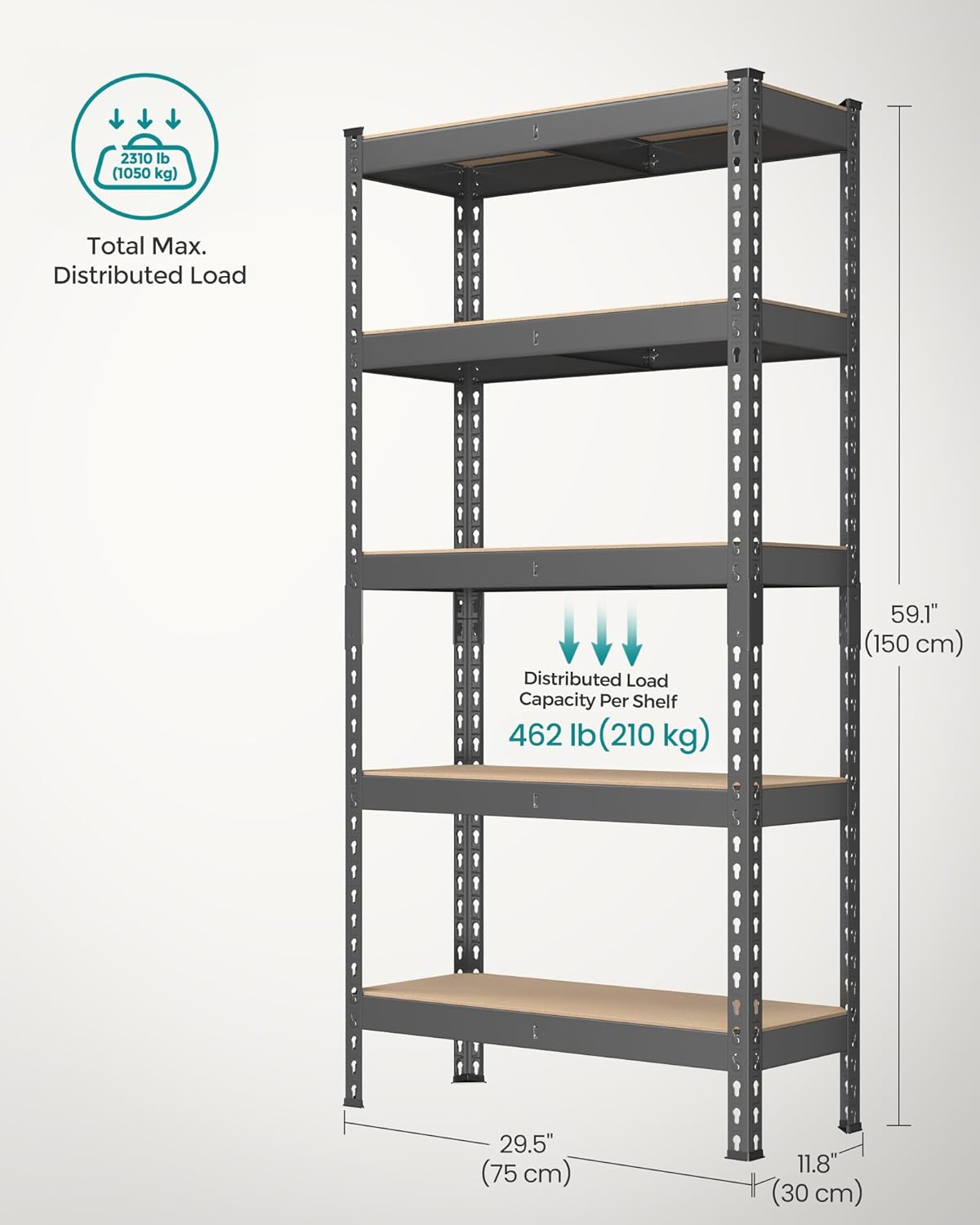 SONGMICS 5-Tier Storage Shelves, Load 2310 lb, Set of 2 Garage Storage, Boltless Assembly