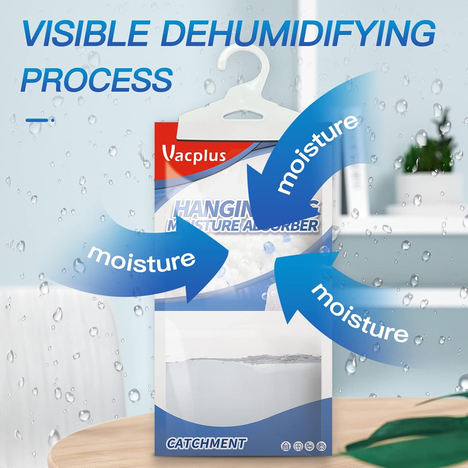 Vacplus Moisture Absorbers, Hanging Closet Dehumidifier Bags, Humidity Packs, Desiccant, Closet
