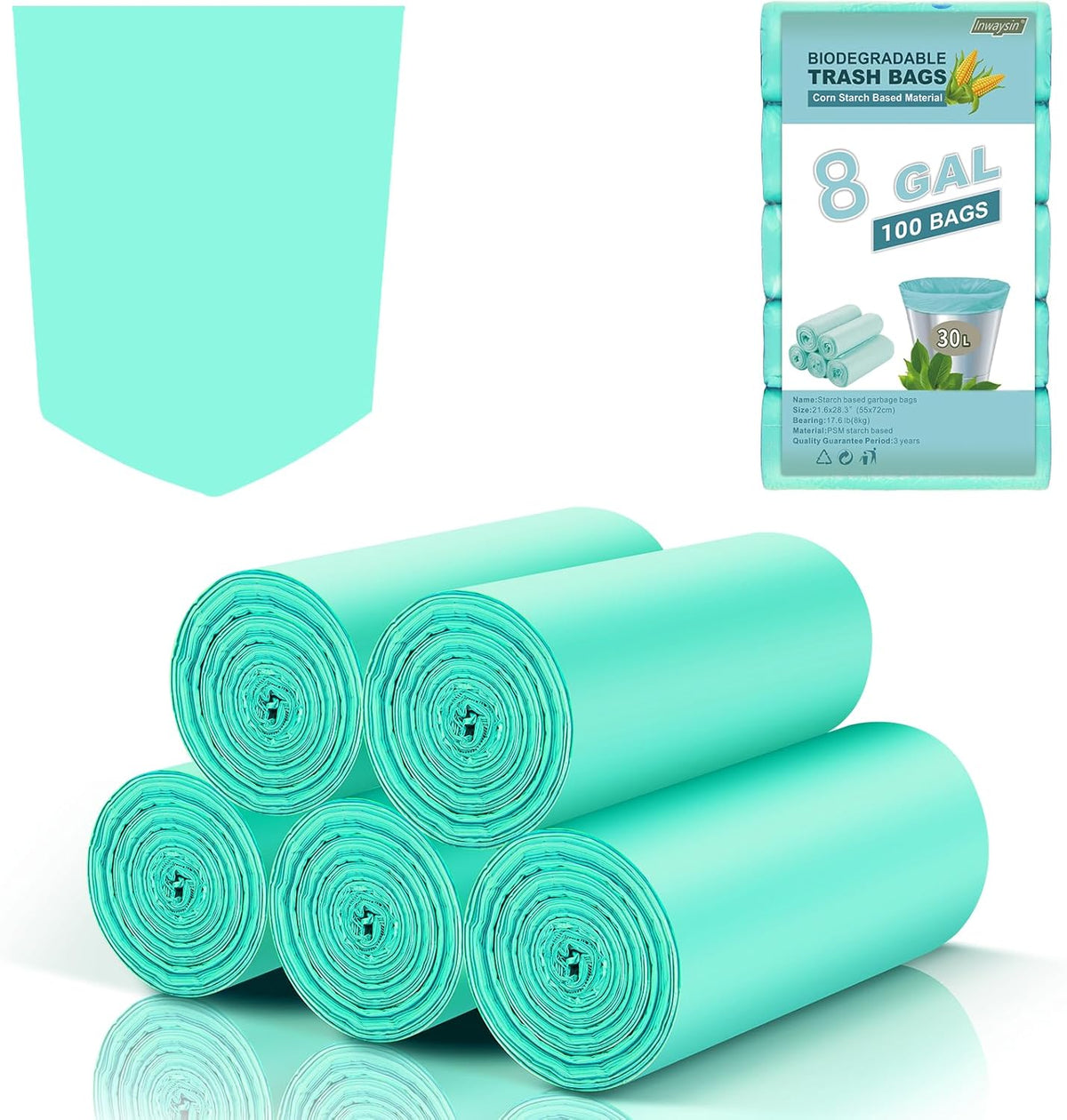 8 Gallon Medium Compostable Trash Bags - Strong Unscented Biodegradable Wastebasket Liners Thick