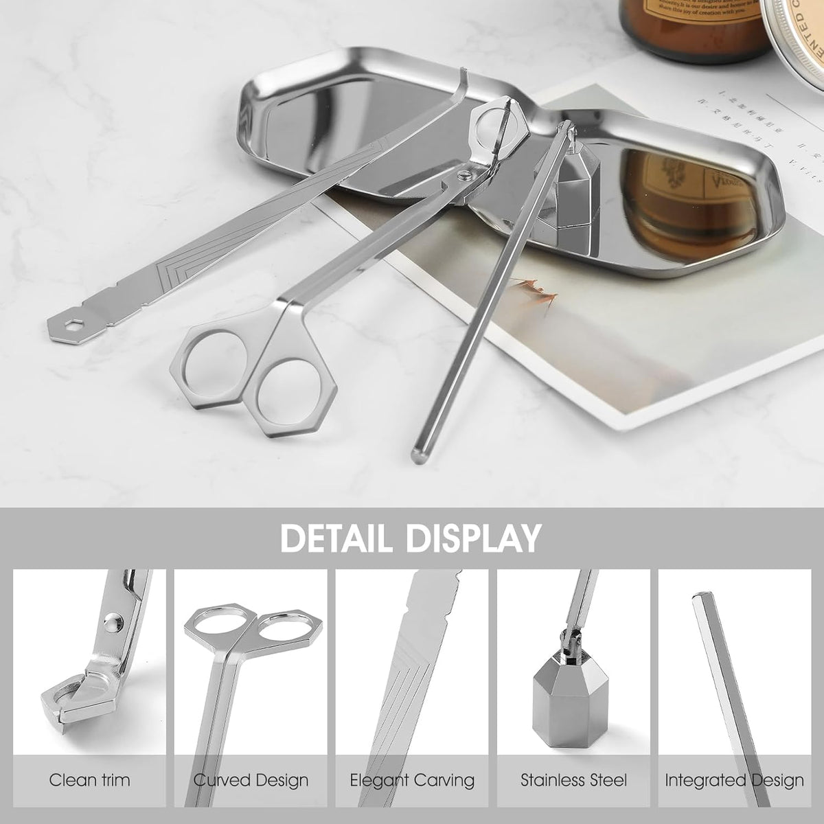 PATOISE 4 in 1 Candle Accessory Set, Wick Trimmer, Candle Snuffer, Wick Scoop, Storage Tray