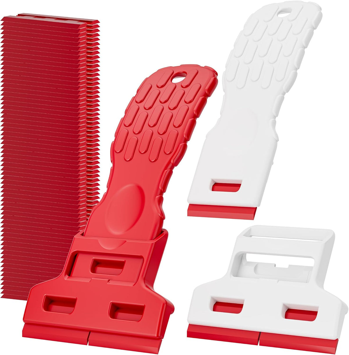Dual-Width Plastic Razor Blade Scraper Tool Non Scratch - 2-Pack With 100 Blades, Single Or Double