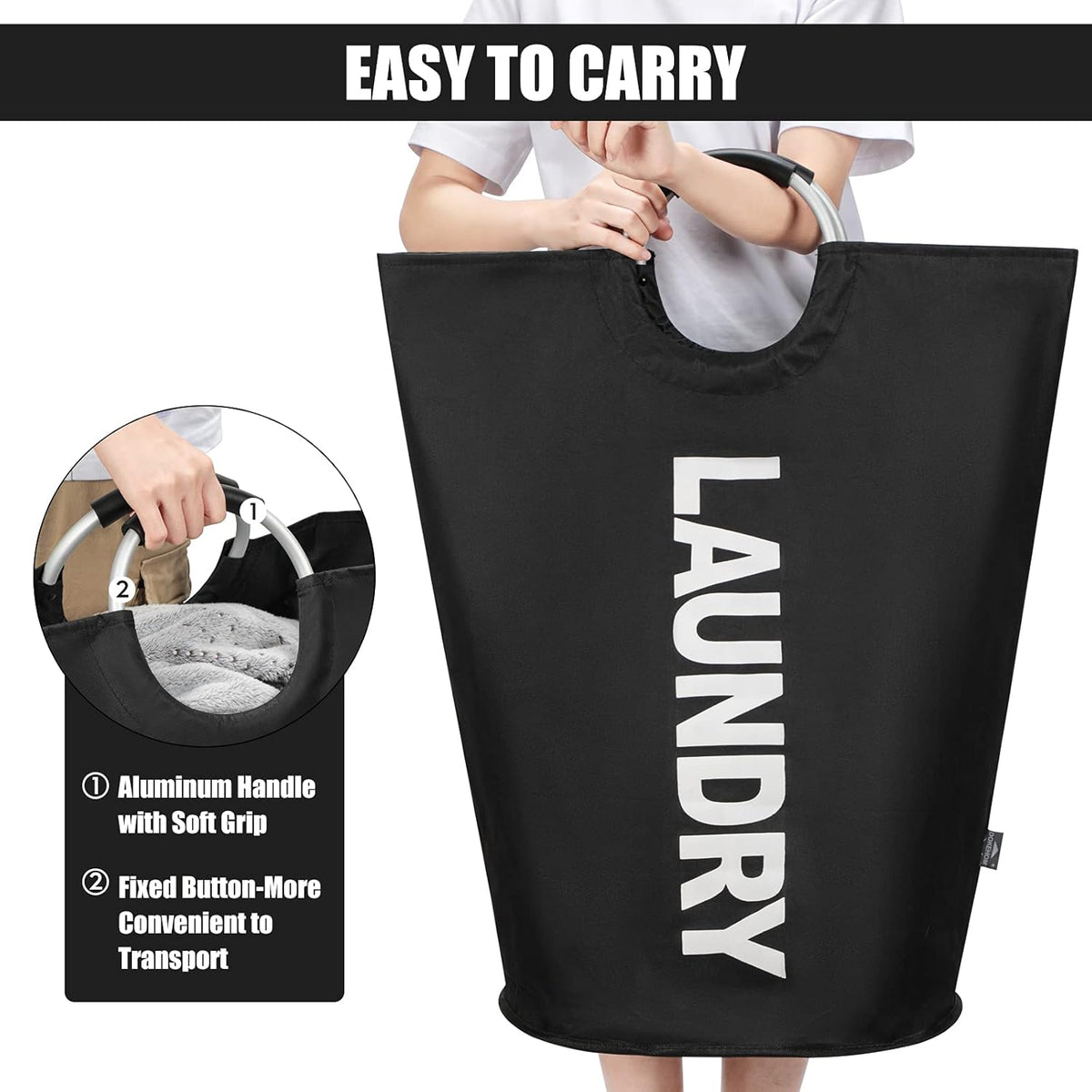 DOKEHOM 125L X-Large Laundry Basket, Collapsible Laundry Bag, Freestanding Tall Clothes Hamper