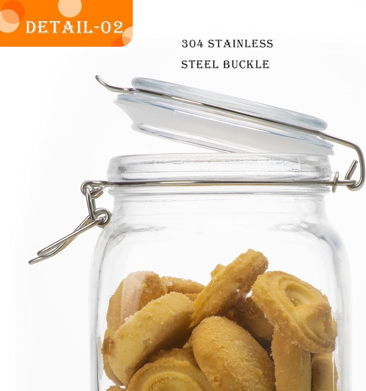 50oz Square Glass Food Storage Jars with Airtight Clamp Lids, 3 Pack Large Kitchen Canisters for