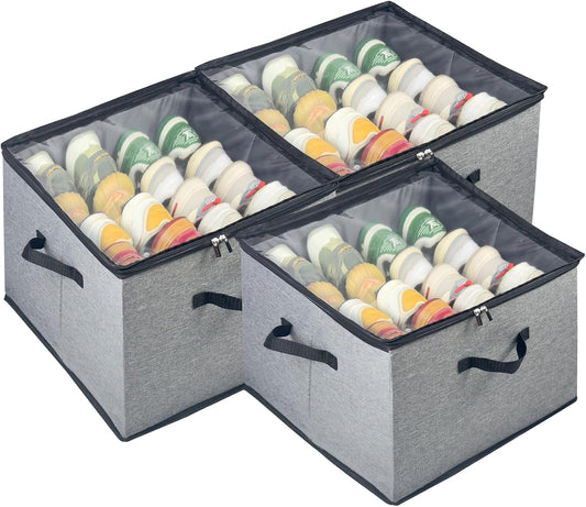 Shoe Organizer for Closet, 3 Pack Shoe Storage Bins with Clear Cover, Adjustable Dividers Fits