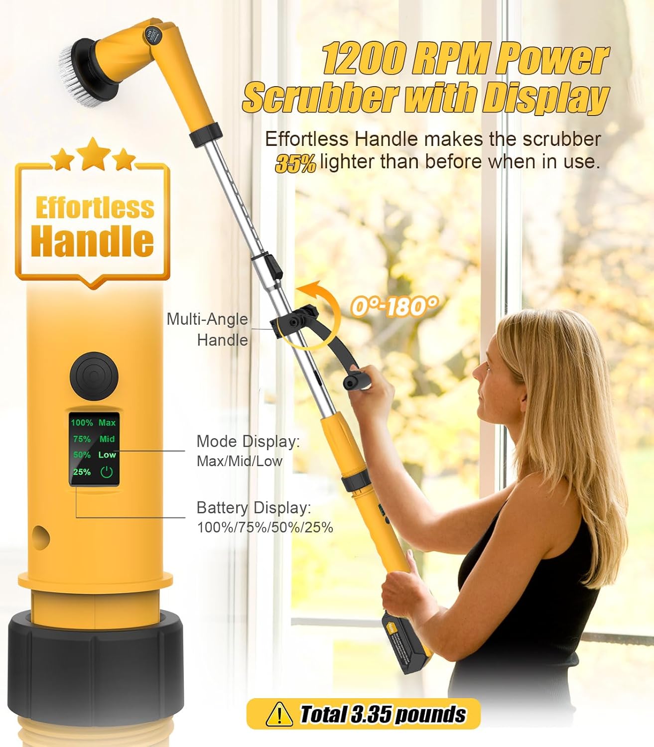Qimedo Electric Spin Scrubber Extra Large Brush Q3,6000 mAh Best Battery Power Scrubber for