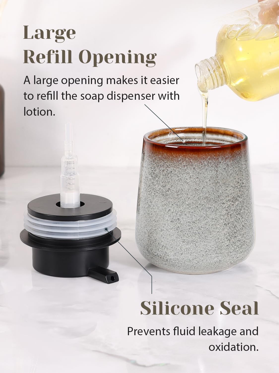 INGOFIN Ceramic Lotion Dispenser - 12 oz Refillable Hand Soap Dispenser Bathroom, Modern Liquid