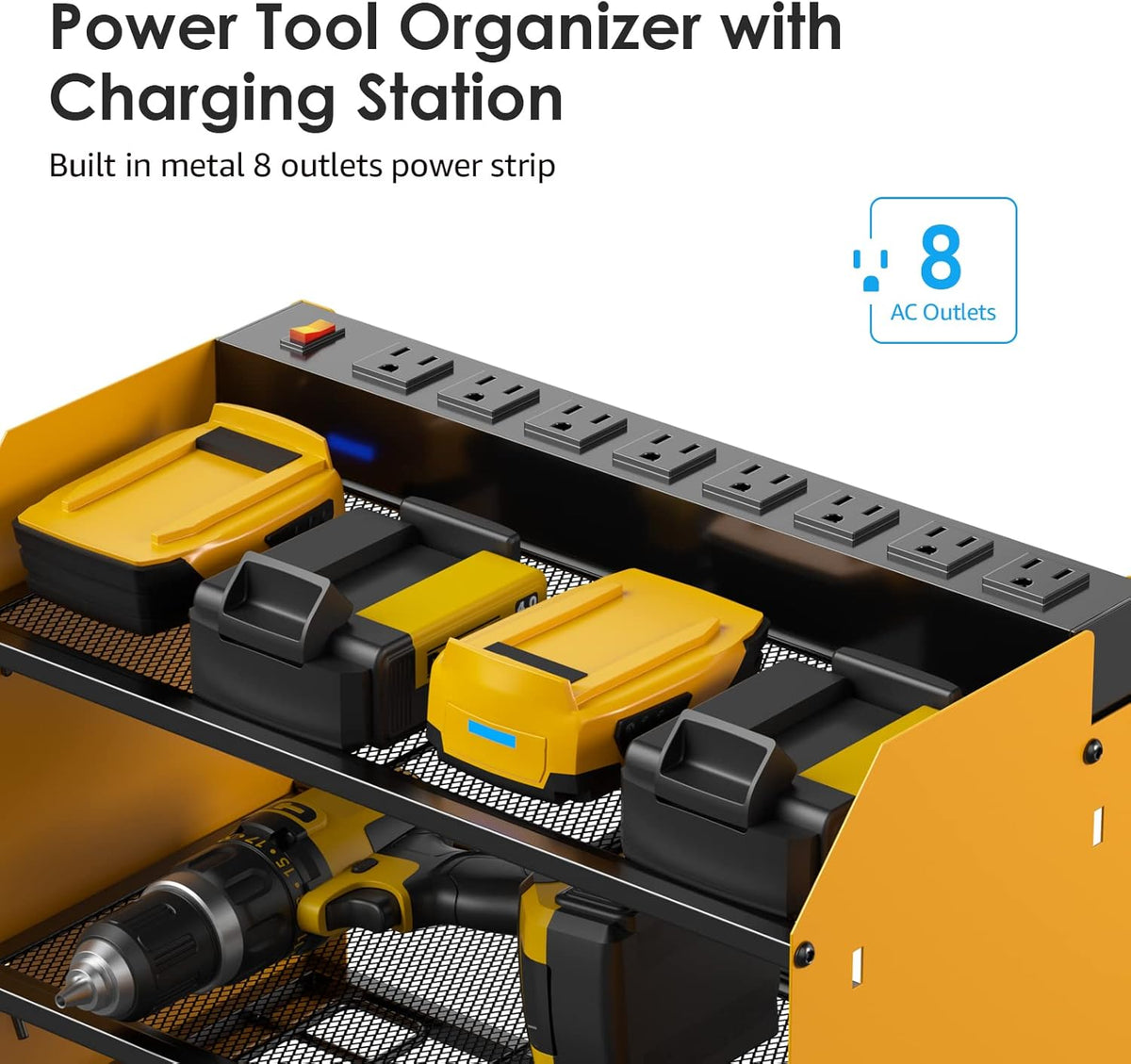 CCCEI Modular Power Tool Organizer Wall Mount with Charging Station. Garage 4 Drill Storage Shelf