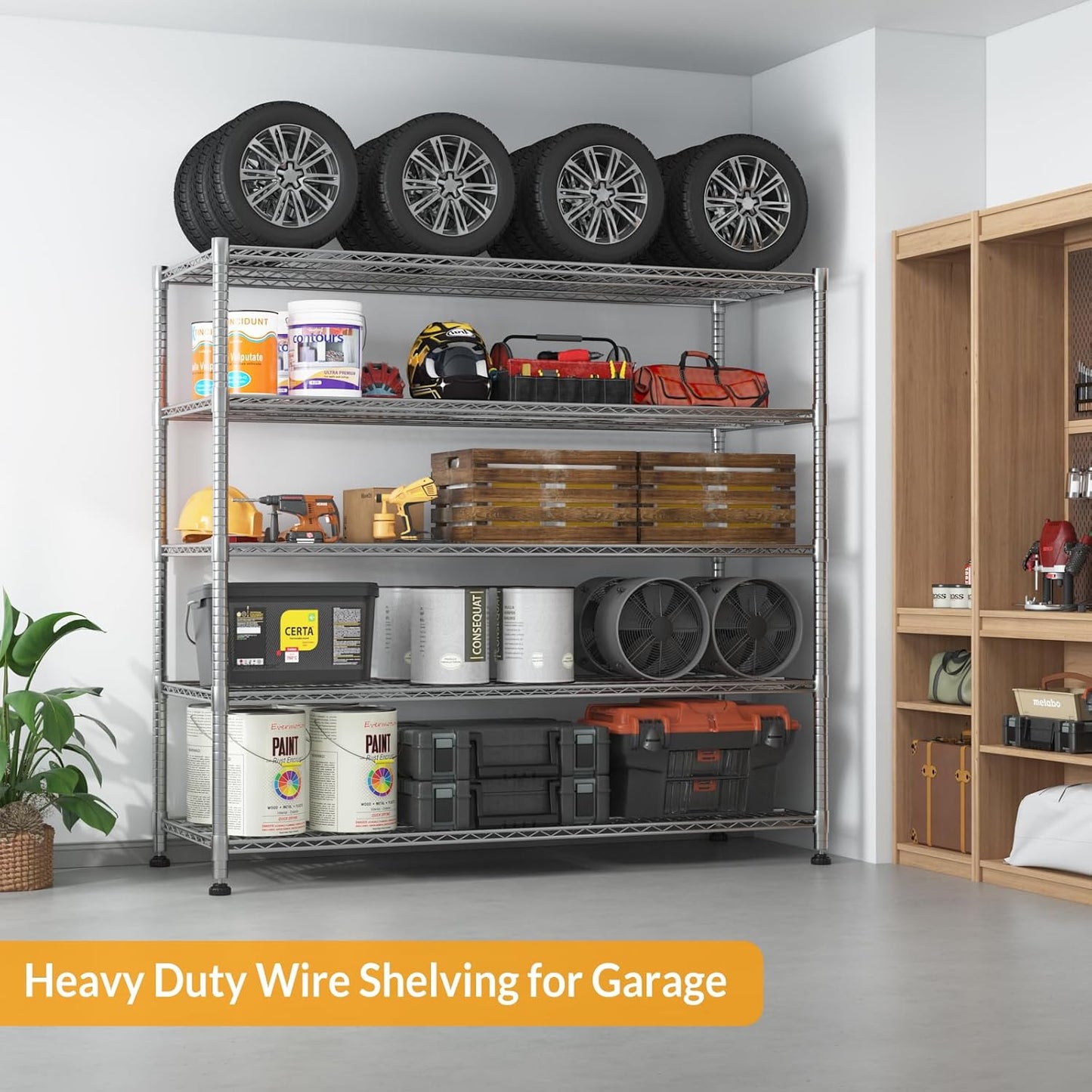 Himimi Storage Shelves with Wheels, 5-Tier Heavy Duty Steel Wire Rack Storage Shelving, Adjustable