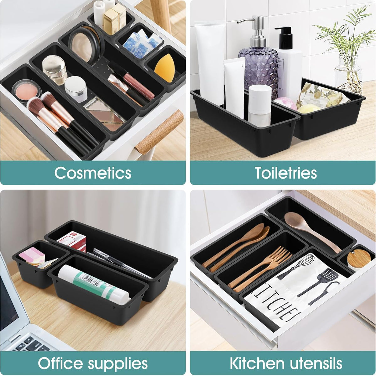 WOWBOX 25 PCS Plastic Drawer Organizer Set, Desk Drawer Divider Organizers and Storage Bins for