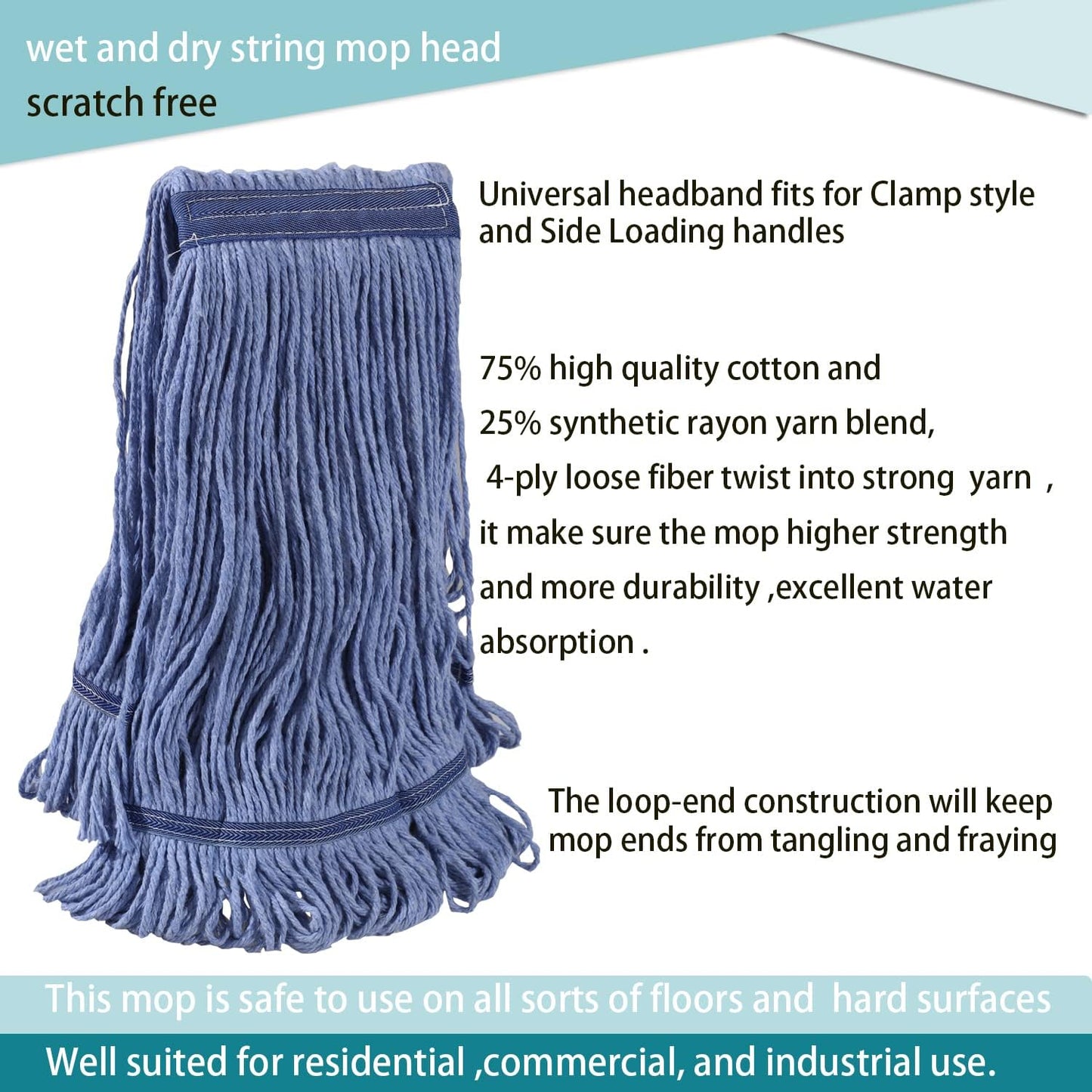 Heavy Duty Commercial Industrial Mop ,58" Looped-End String Wet Cotton Mops for Floor Cleaning