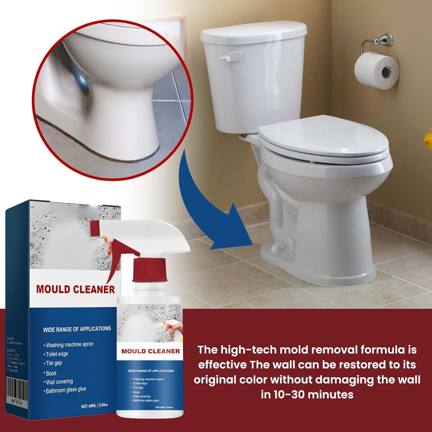 Mould Cleaner Spray Powerful Foam Cleaning Spray | Multi-Surface Fast-Acting Stain Remover for