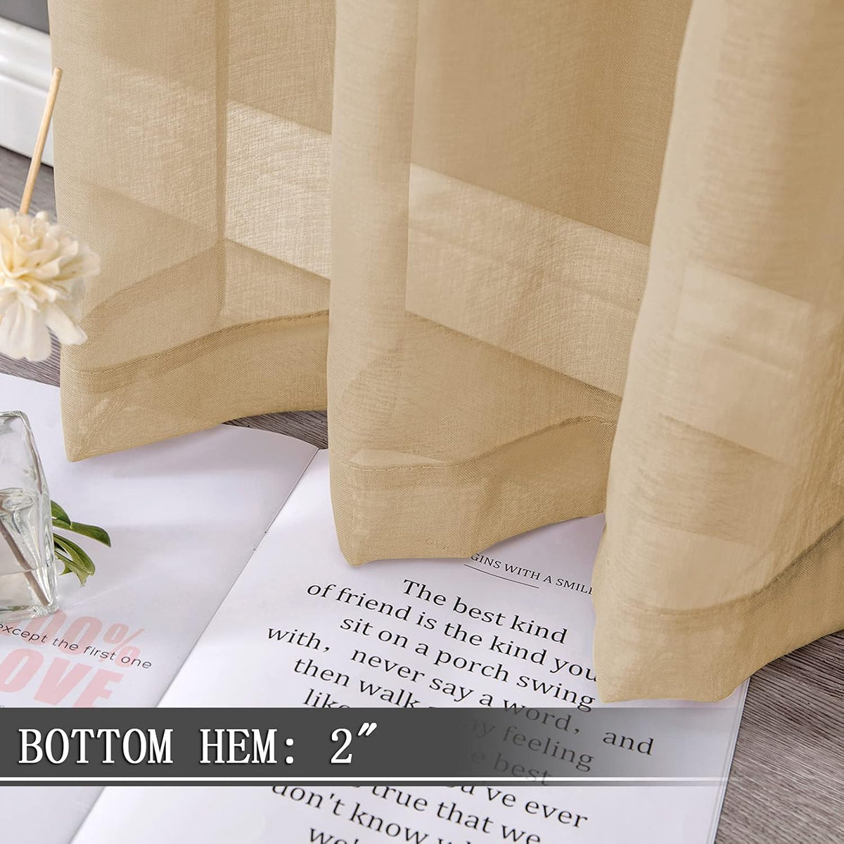 Tollpiz Sheer Curtain Linen Textured Bedroom Curtains Sheer Light Filtering Rod Pocket Voile