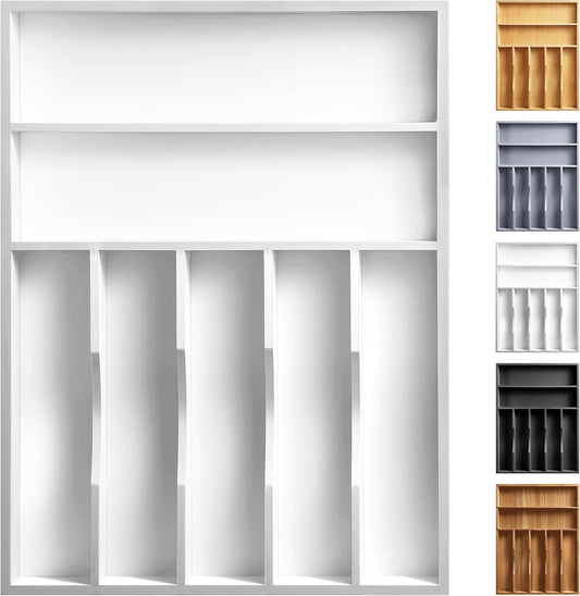 Kitchen Bamboo Silverware Organizer, Kitchen Drawer Organizer - Utensil Holder and Cutlery Tray