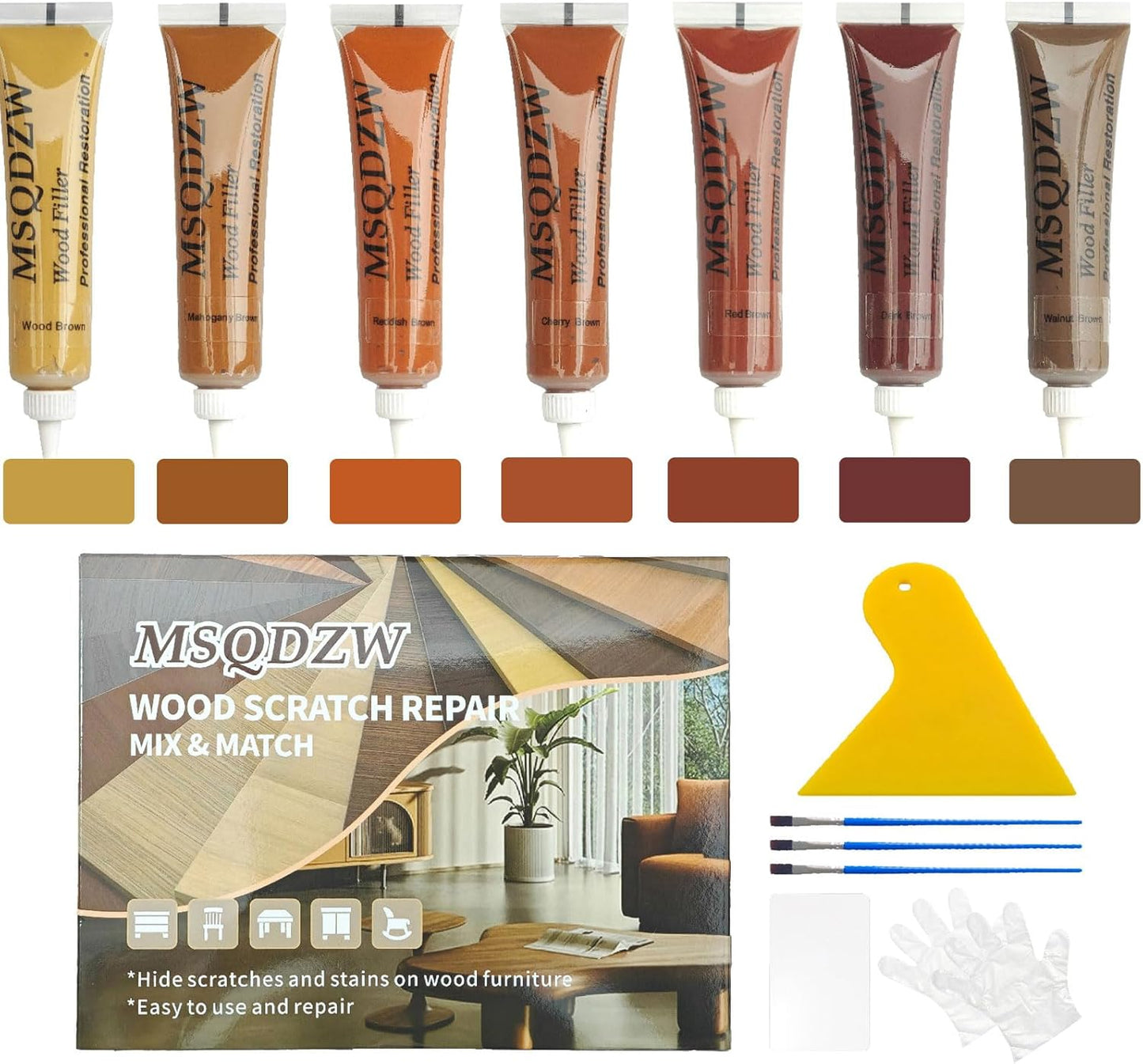 Wood Repair Kit, Wood Scratch Repair, 13Pcs Wood Filler Scratch Repair Kit for Wooden Furniture