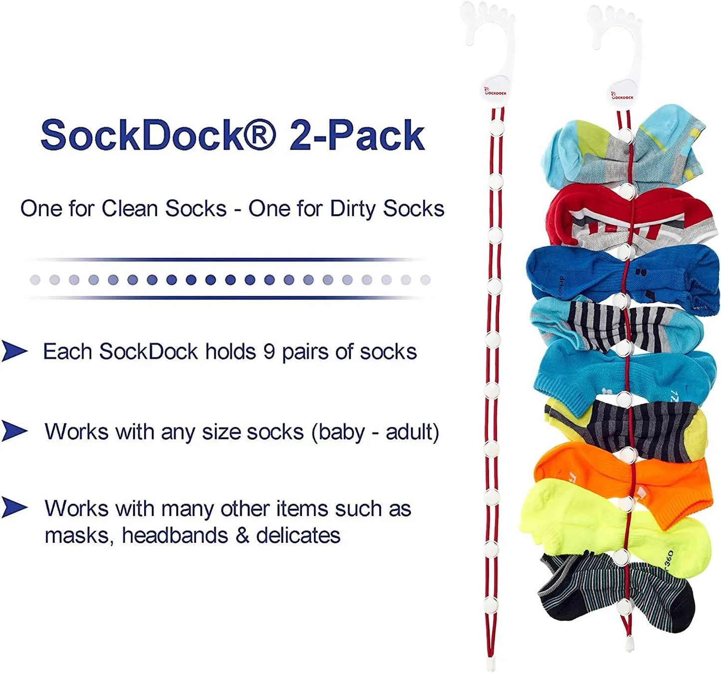 Sock Laundry Solution for Washing Drying & Storing Socks in Pairs, Clip & Hold Socks in Washer