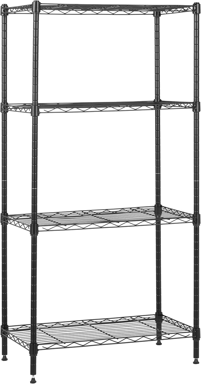 Amazon Basics 4-Shelf Steel Wire Storage Rack, Adjustable, Sturdy, Easy Assembly, 13.4 D x 23.2 W x