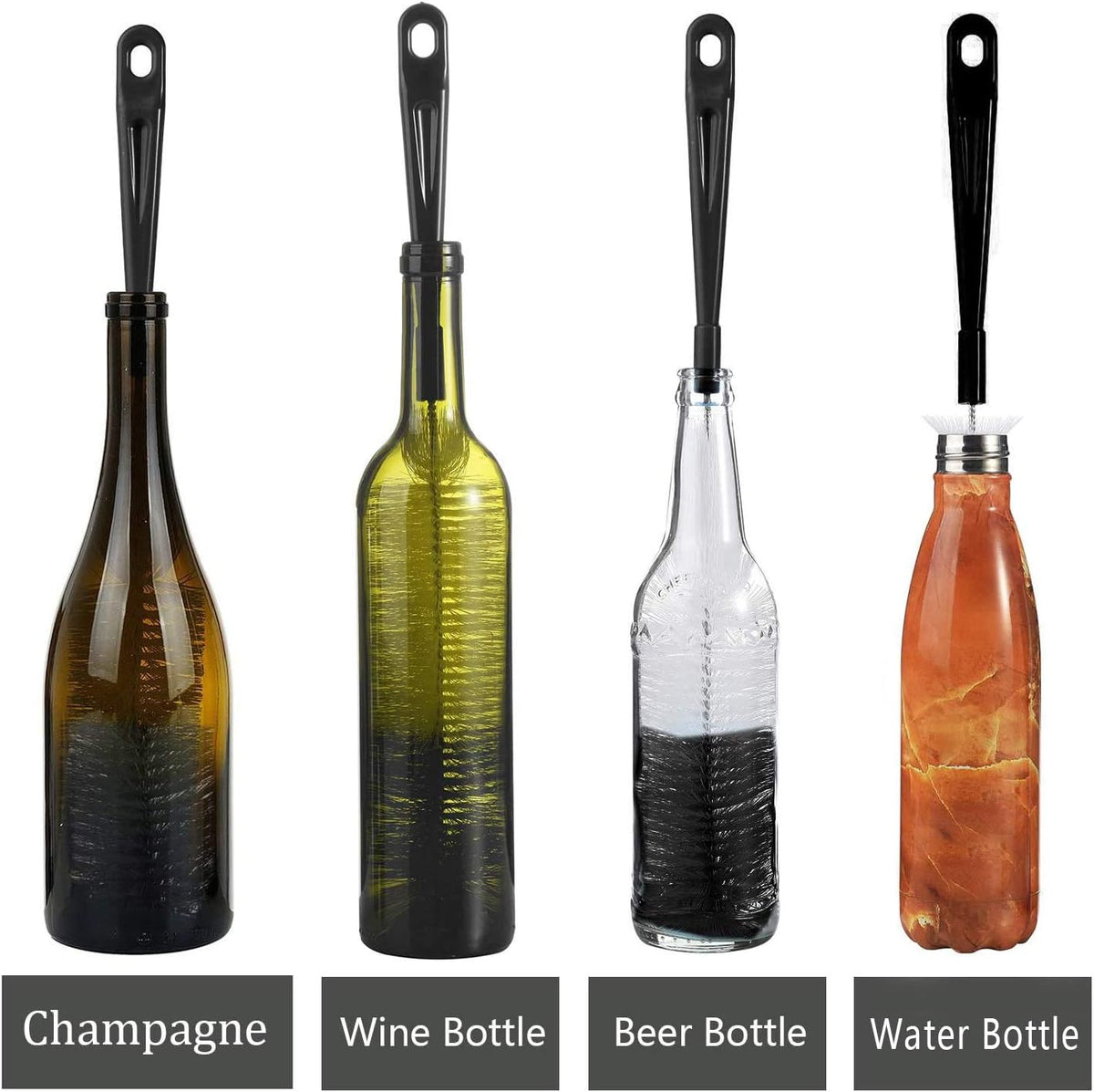 ALINK 3-Pack Long Black Bottle Cleaning Brush for Narrow Neck Beer/Wine/Flask/Thermos/Sport Well