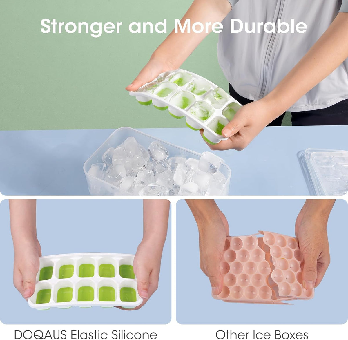 DOQAUS Ice Cube Tray with Lid and Bin, 4 Pack Silicone Plastic Ice Cubes Trays for Freezer with