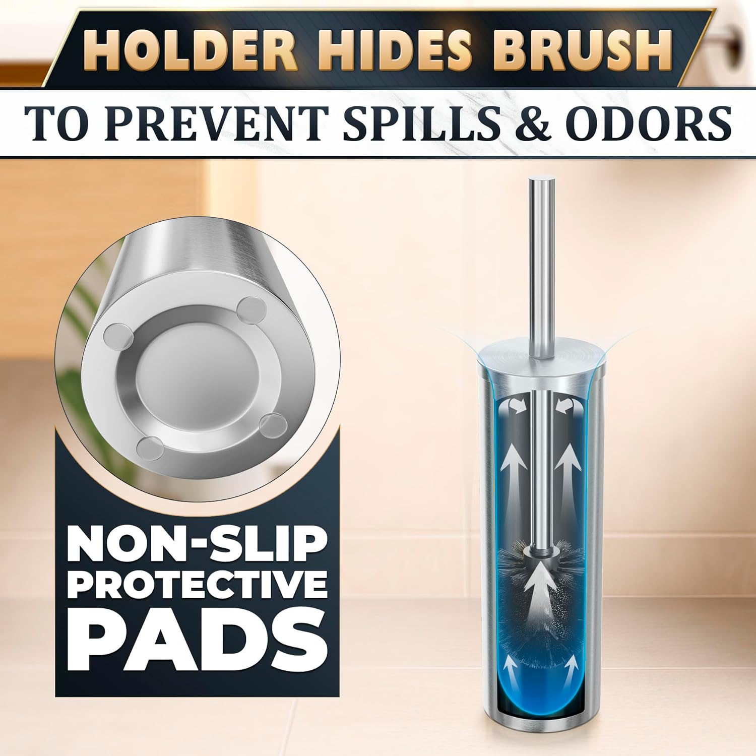Stylish Stainless Steel Toilet Brush and Holder Set - Silver Toilet Bowl Brush and Holder with