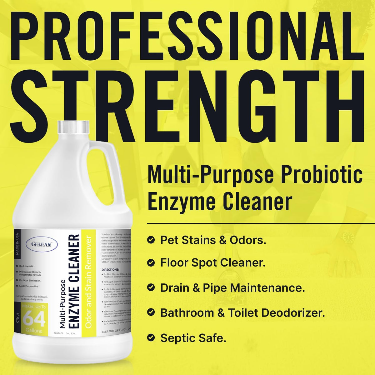 Multi-Purpose Probiotic Enzyme Cleaner, Made in USA - Pet Stain and Odor Remover - Concentrated