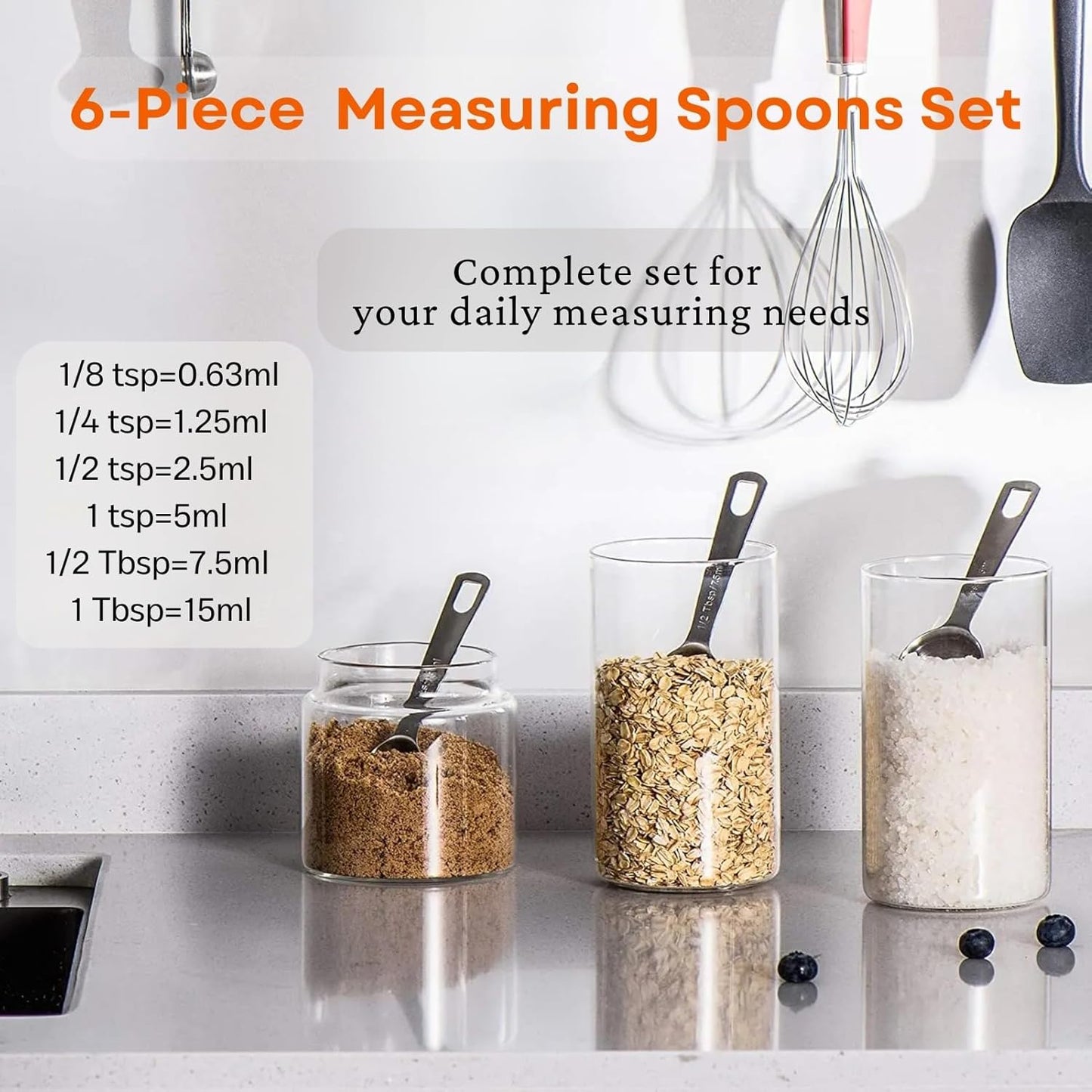 11PCS Measuring Spoons Set Stainless 1 tbsp, 1/2 tbsp, and 1-1/16tsp Steel Measuring Spoons for