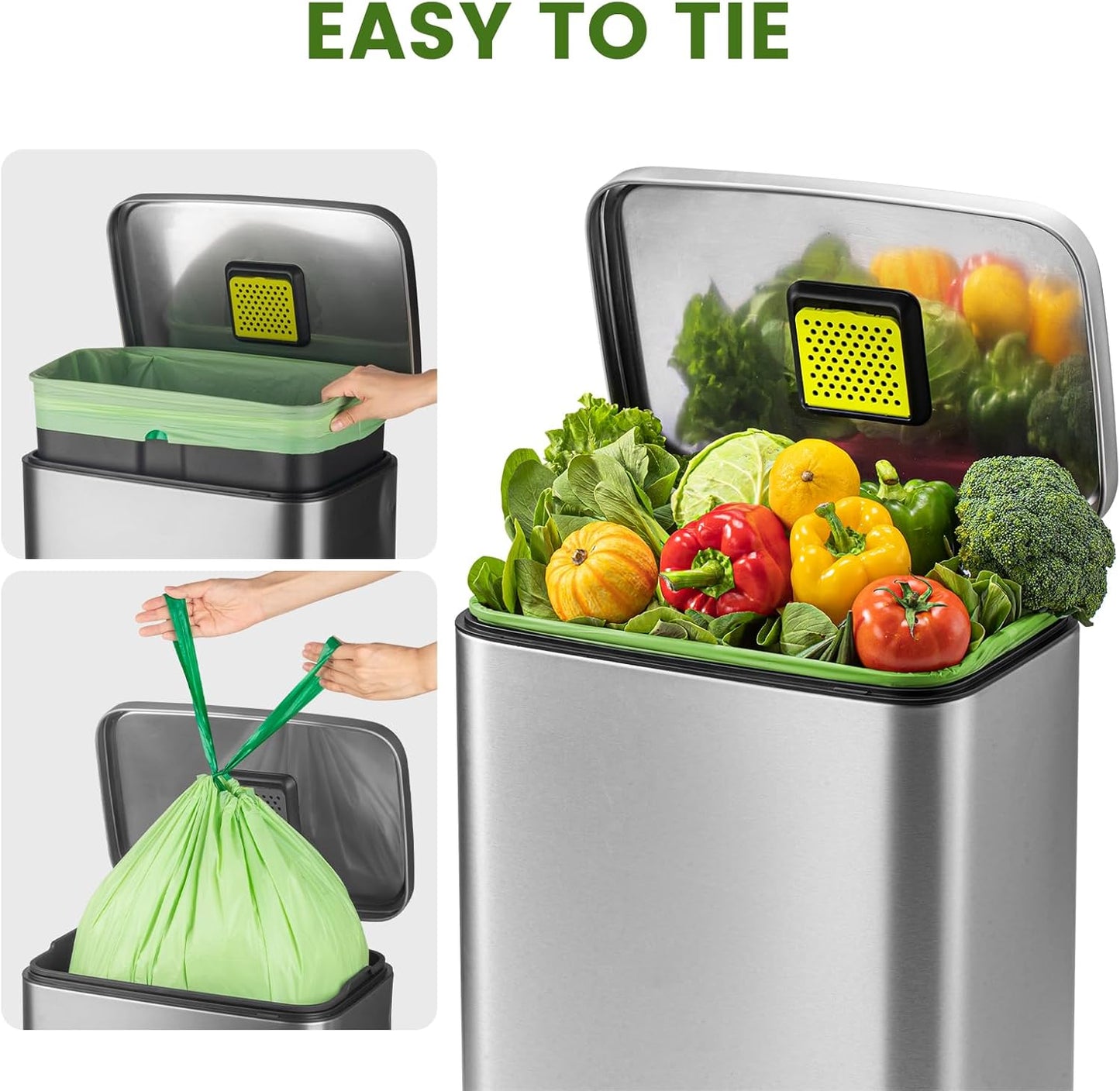 SUPERBIO 13 Gallon Compostable Drawstring Kitchen Waste Bag, 49.2 Liter, 30 Count,1 Mil, Heavy Duty